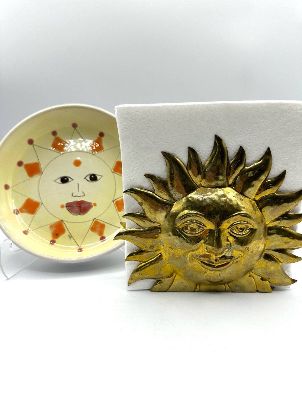 Golden Sunshine Face Metal Napkin Holder & Sunshine Bowl! - Picture 1 of 16